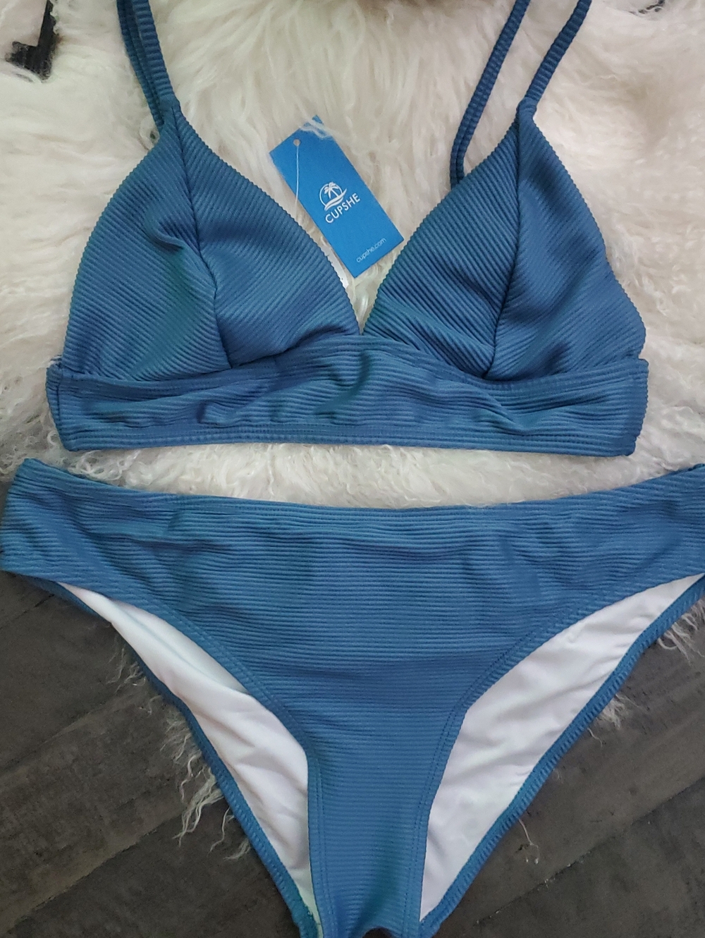 NWT- Cupshe Teal Ribbed Bikini Top Sz Med. Bottoms Sz. Large